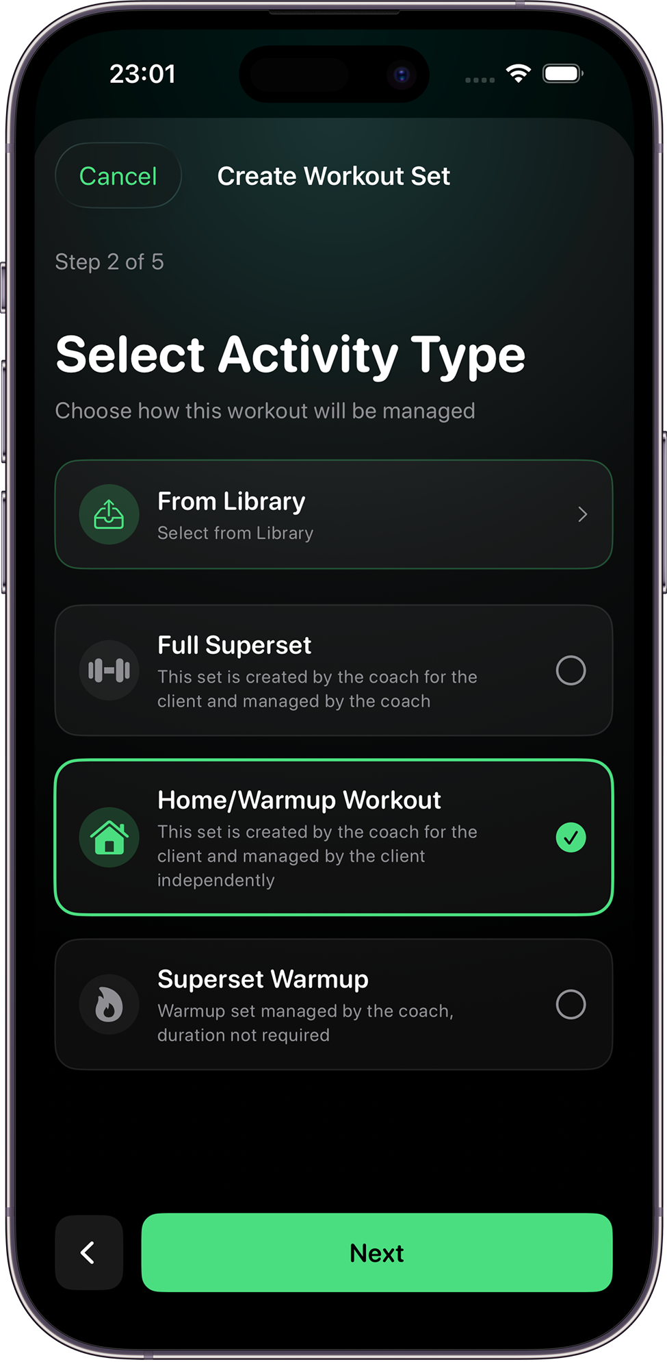 Workout Creation Wizard